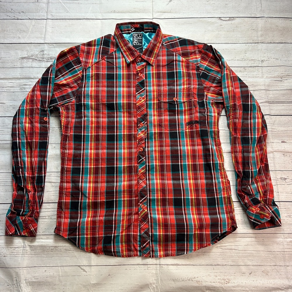 Billabong Shirt Red Plaid Long Sleeve Button Up Performance Women's Size XL